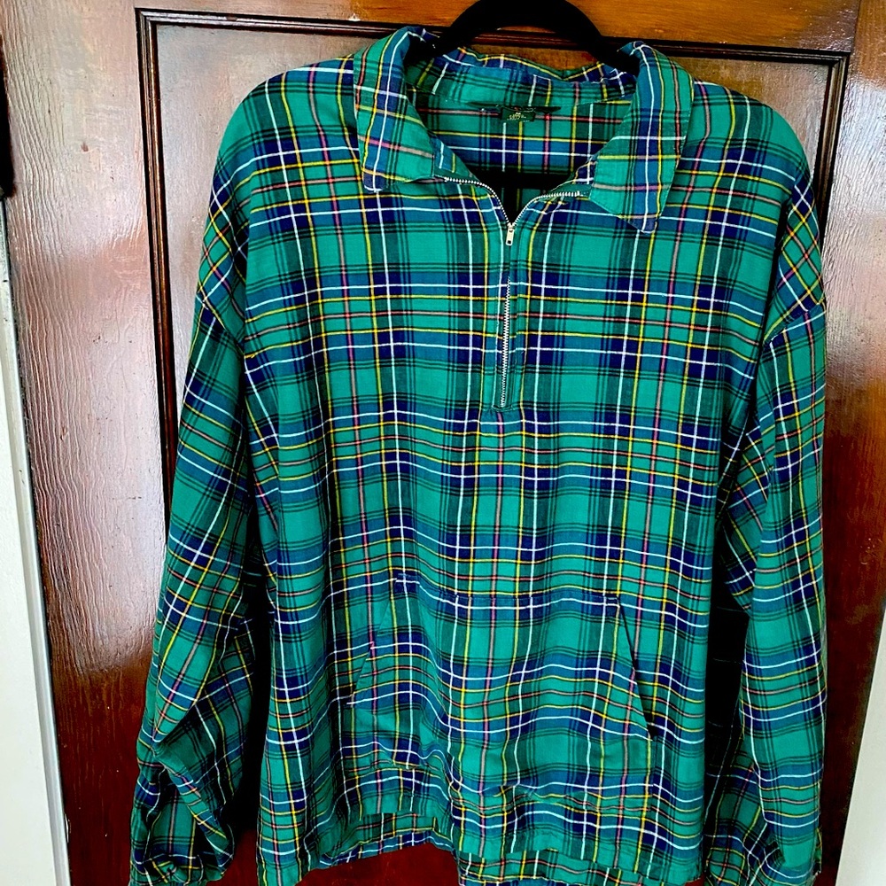 J CREW Plaid Pullover Jacket. Unisex Size Medium( generously cut).